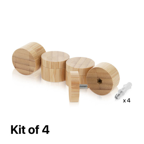 (Set of 4) 1-1/2'' Diameter X 3/4'' Barrel Length, Wooden Flat Head Standoffs, Matte Bamboo Wood Finish, Easy Fasten Standoff, Included Hardware (For Inside Use) [Required Material Hole Size: 5/16'']